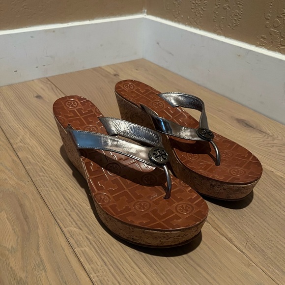Tory Burch Shoes - Tory Burch Thora Women's Silver Wedge Sandals